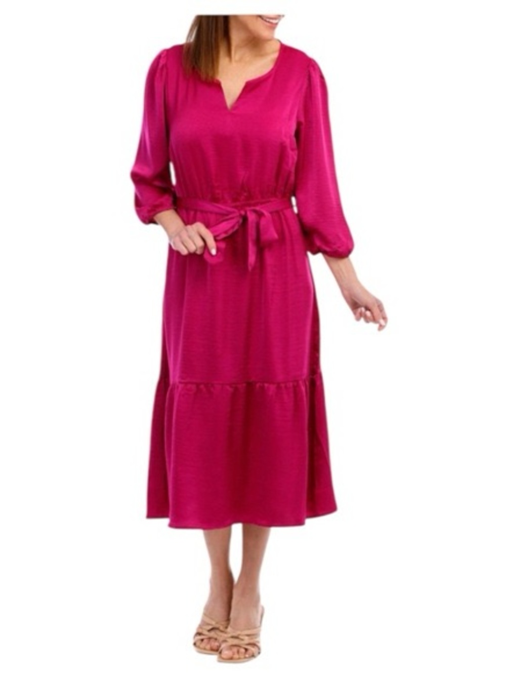 NWT Lucky Brand Festival Fuchsia Belted Midi Dress Size Small Boho